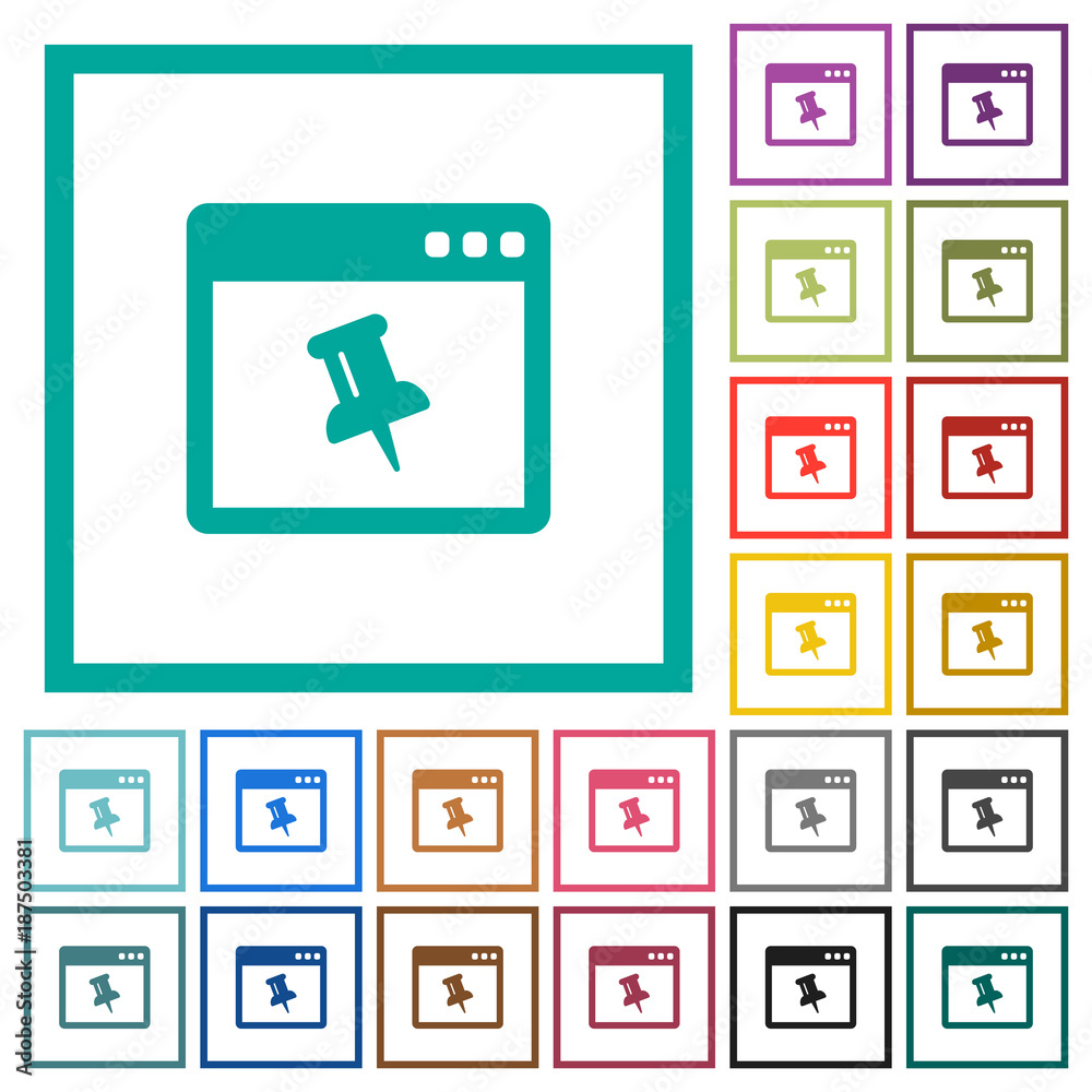 Application pin flat color icons with quadrant frames Application pin flat color icons with quadrant frames