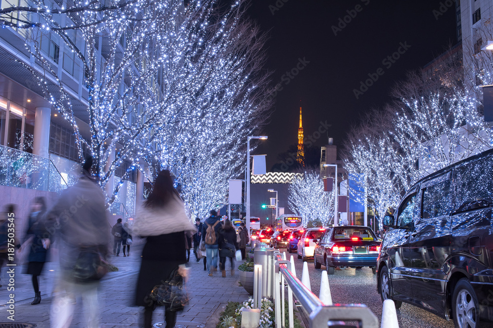 Obraz premium Roppongi Keyakizaka Street illuminated at night, Tokyo 六本木けやき坂イルミネーション