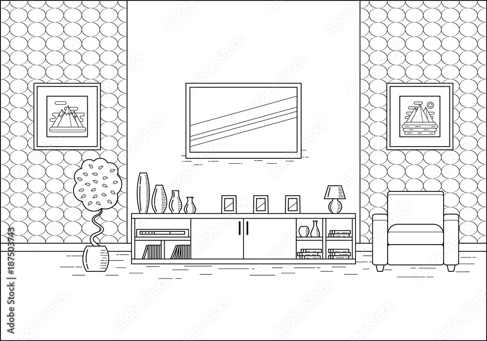 Outline Room Interior Linear Vector