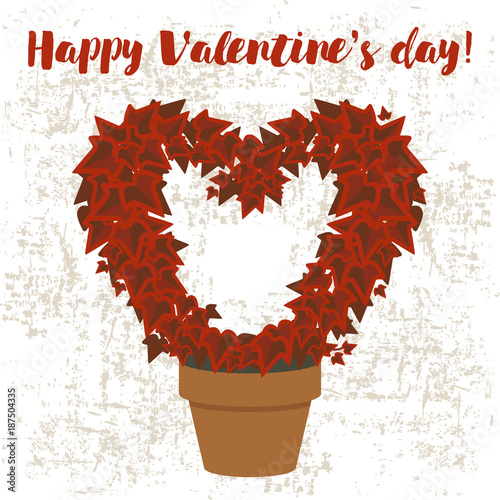 Vector illustration with flower pot and ivy in flat style.