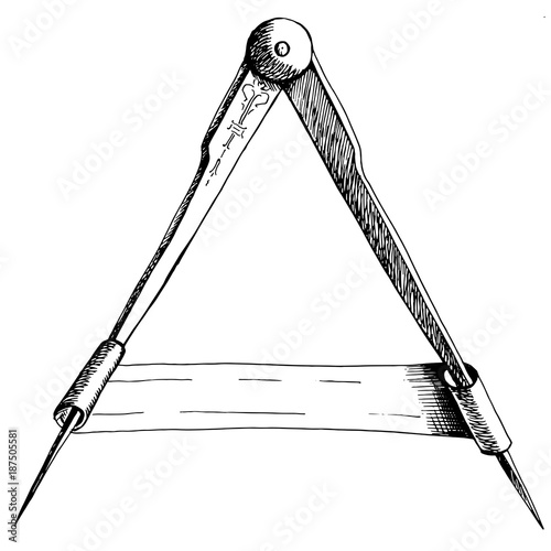 Ancient compass measuring instrument. Hand drawn sketch vector. Element of decorating an old geographical map.