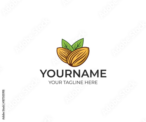 Almond colorful logo template. Plant vector design. Eco food illustration