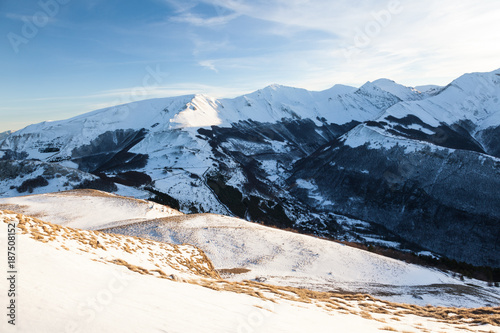 Snowy Mountain landscape in Sibillini Mounts, Italy photo