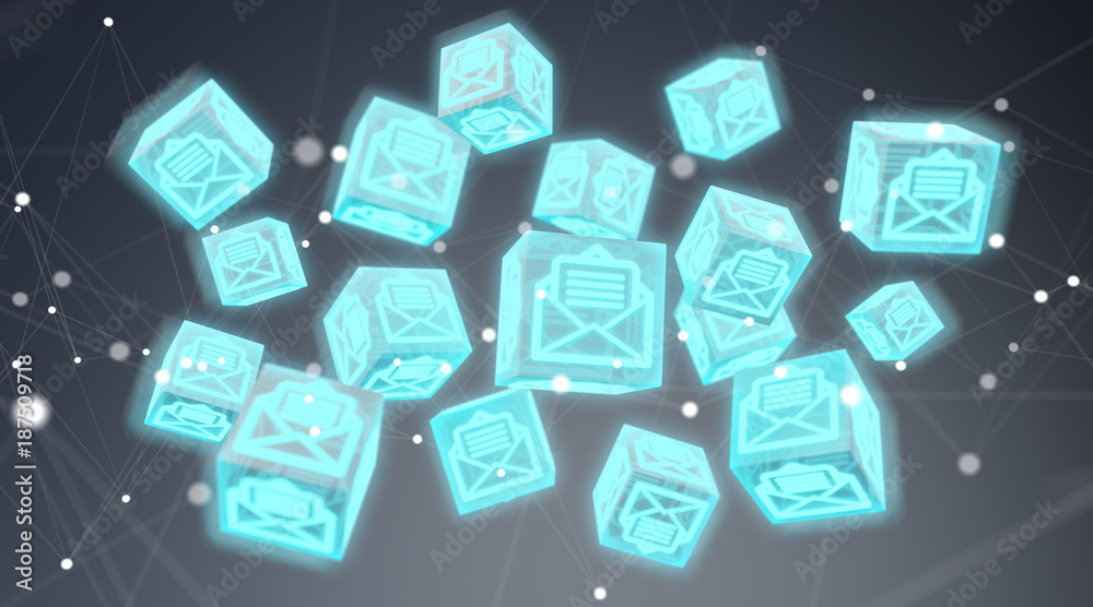 Floating cube emails illustration 3D rendering Floating cube emails illustration 3D rendering
