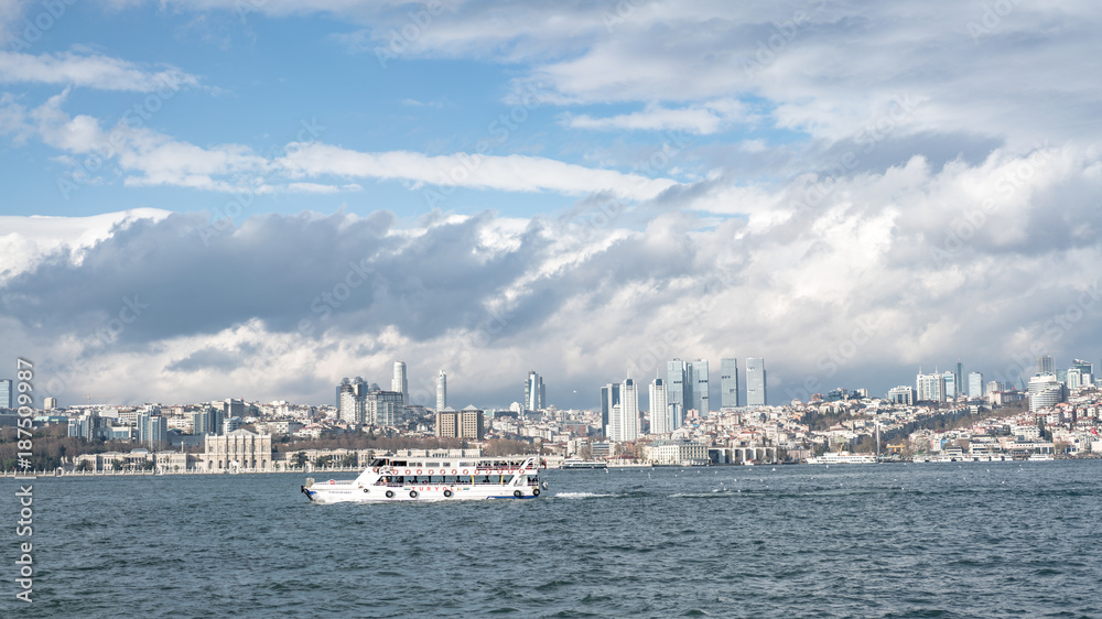 Panoramic cityscape over the Bosphorus in Istanbul Turkey