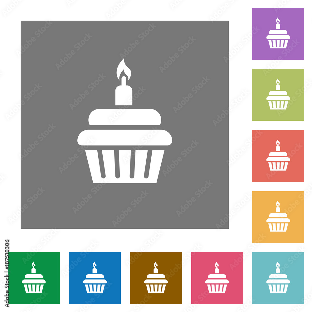 Birthday cupcake square flat icons