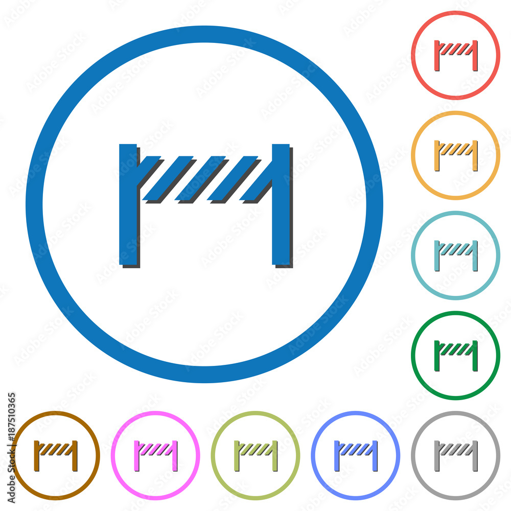 Road closure fence icons with shadows and outlines