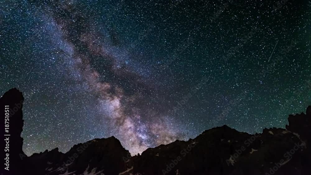 Milky way Time Lapse and stars rotating over the majestic Italian French Alps in summertime. Milky way Time Lapse and stars rotating over the majestic Italian French Alps in summertime.