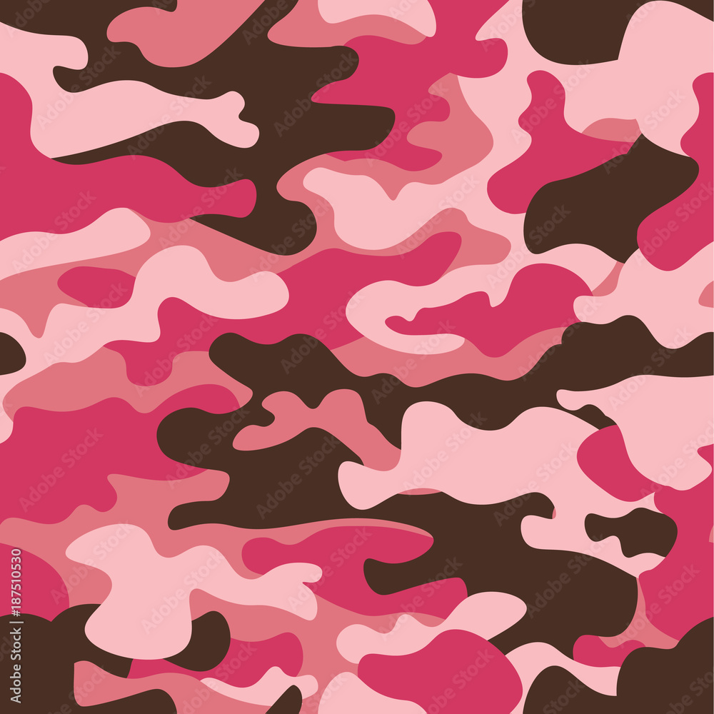 Camouflage seamless pattern background. Classic clothing style masking camo repeat print. Pink orchid rose ruby colors forest texture. Design element. Vector illustration. Camouflage seamless pattern background. Classic clothing style masking camo repeat print. Pink orchid rose ruby colors forest texture. Design element. Vector illustration.