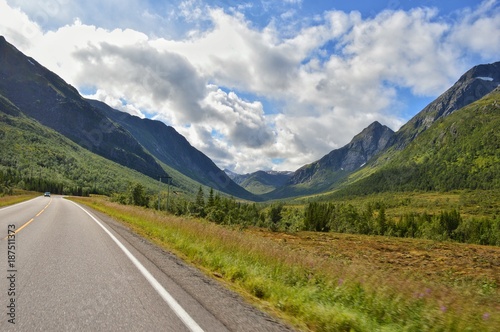 Lofoten road to the mountains in Norway 