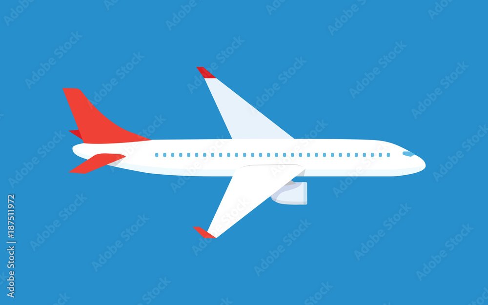 Airplane. Passenger plane in the blue background
