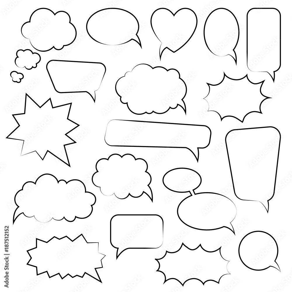 Obraz premium Set of cartoon doodle speech bubbles. Template for advertising, comics, web design, printing