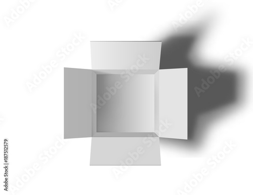 Open white box isolated on a white background. Top view. Vector illustration