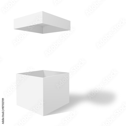 White empty box with an open lid isolated on a white background. Vector illustration
