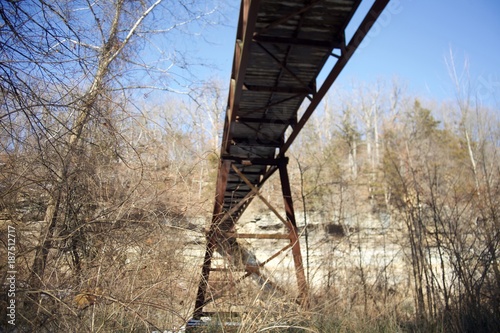 Walking bridge extending to a bluff