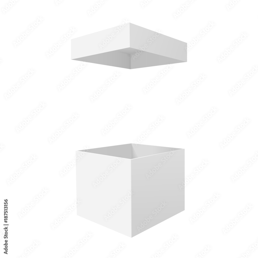 White empty box with an open lid isolated on a white background. Vector illustration