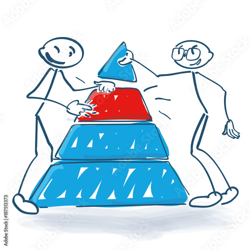 Strichmännchen mit einer Pyramide und einem wichtigen Zwischenstück