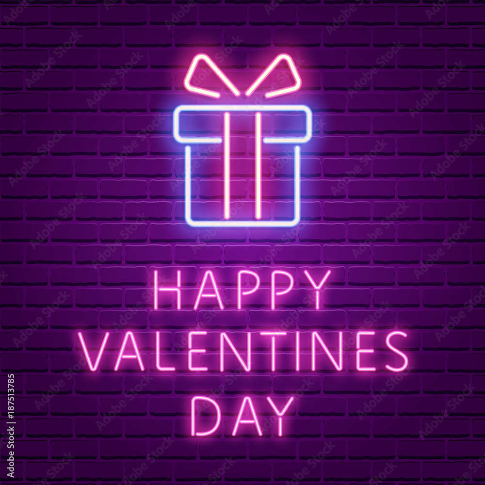 Happy Valentines Day. Neon Glowing Text Happy Valentines Day. Neon Glowing Text