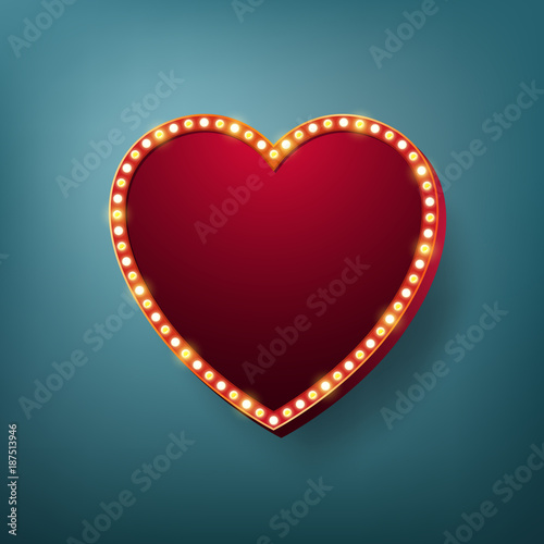 Heart light frame with electric bulbs. Vector illustration