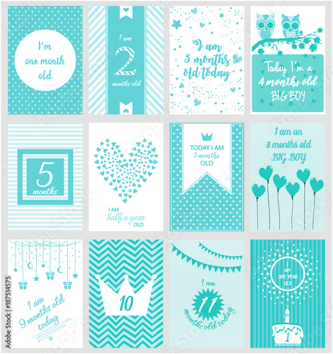 Montly Milestone baby card or background. vector illustration.