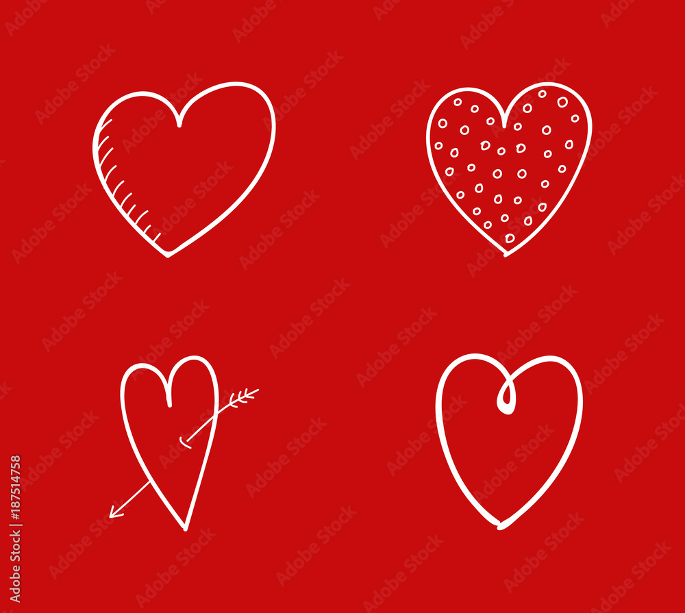 Set of hand drawn hearts for Valentine's Day, Mother's Day or Women's Day. Vector.