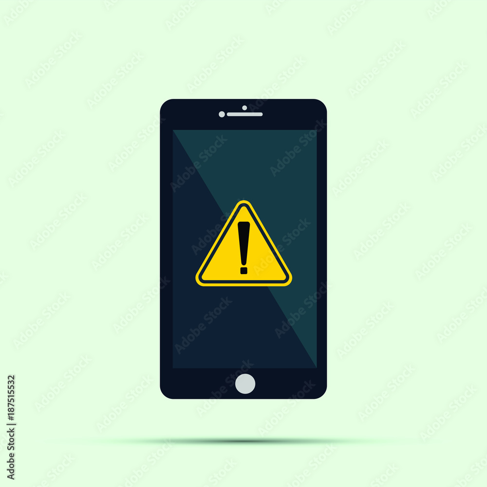 mobile phone.Smartphone with notification exclamation mark icon on screen vector. illustration mobile phone.Smartphone with notification exclamation mark icon on screen vector. illustration