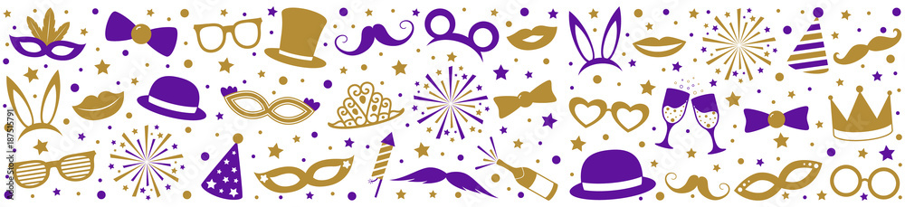 Banner with funny elements - carnival, birthday party or photobooth. Vector. 