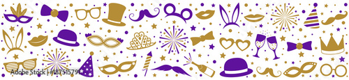 Banner with funny elements - carnival, birthday party or photobooth. Vector. 