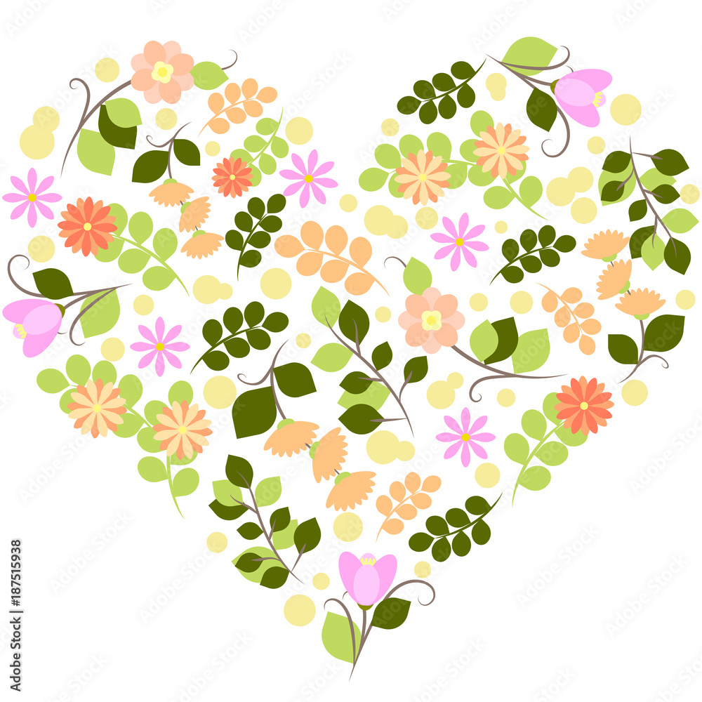 vector illustration of Valentine hearts with flowers and branches on a white background vector illustration of Valentine hearts with flowers and branches on a white background