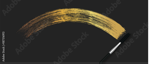 Make-up cosmetic golden mascara brush stroke on white. Vector mascara gold smear