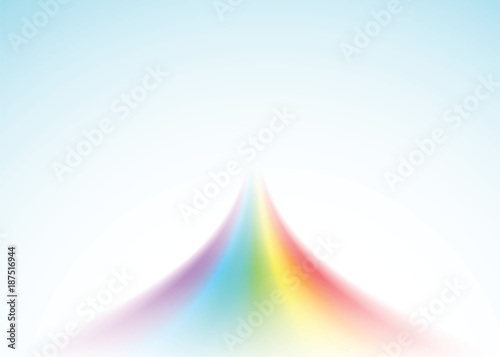 Rainbow road isolated on light blue background. Realistic rain arch