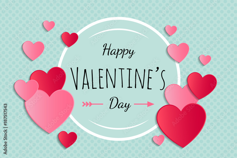 Valentine's Day - cute poster with hearts and  text. Vector.