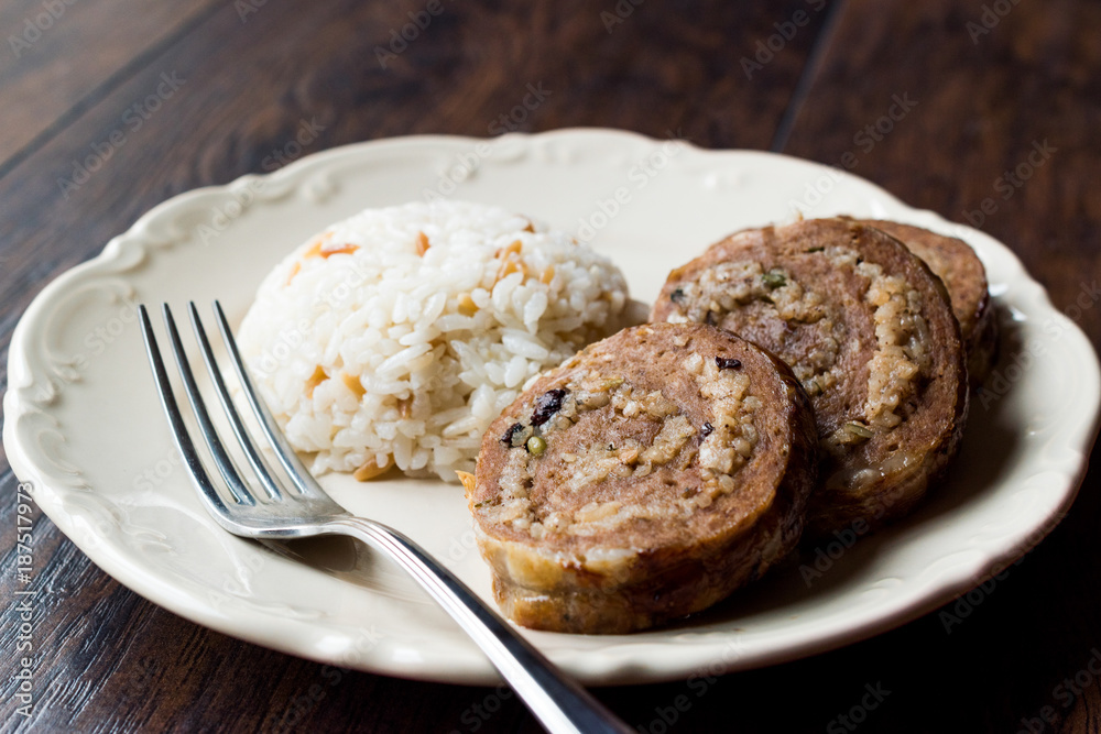 Turkish Meat Roll Seftali Kebab with rice