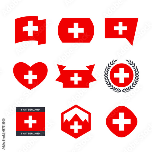 Switzerland flag vector icons and logo design elements with the Swiss flag