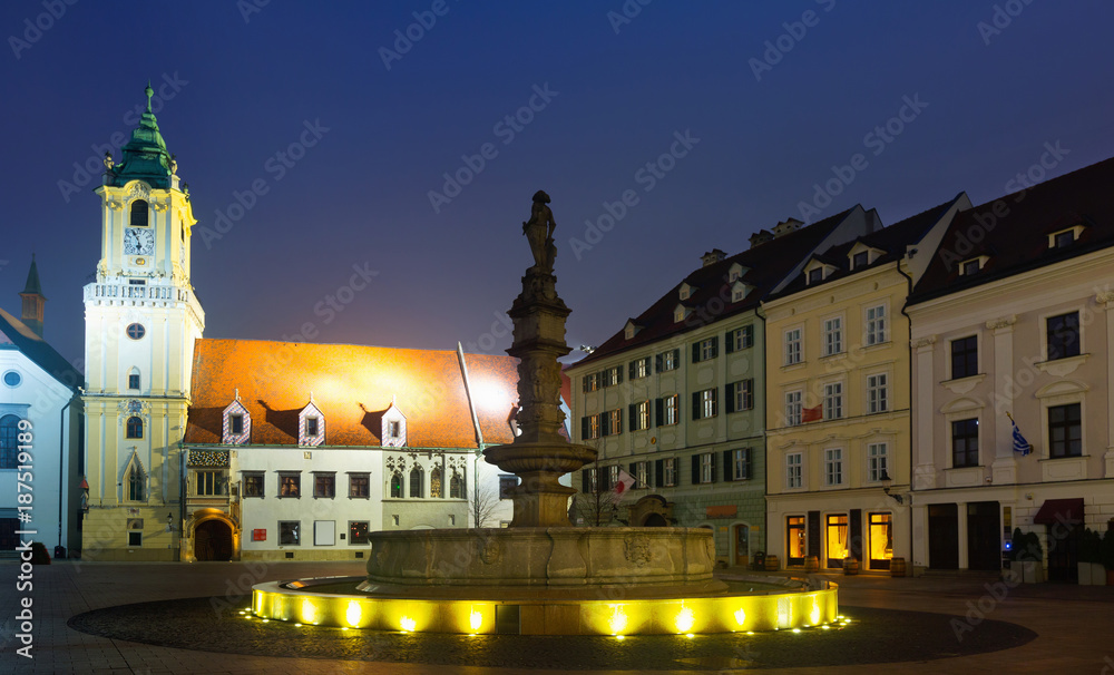 Night view  on Main Square in Bratislava, Slovakia