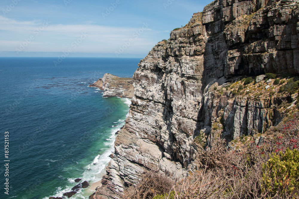 Coastline with cliffs landscape, Cape Point in South Africa