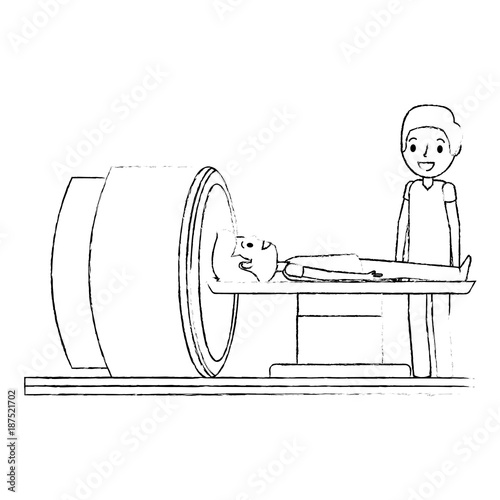 tomography scanner machine with patient and doctor