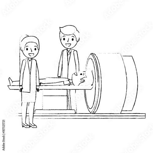 tomography scanner machine with patient and doctor