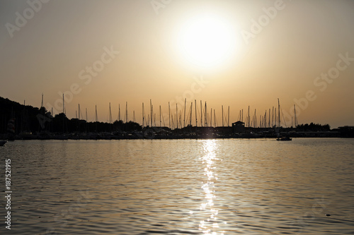Harbour in sun set