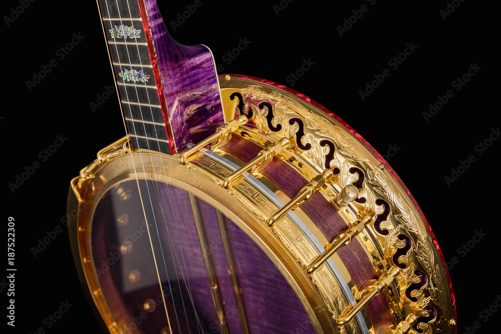 Naklejka premium 5-string banjos on black background
