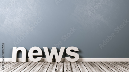 News Text on Wooden Floor Against Wall photo