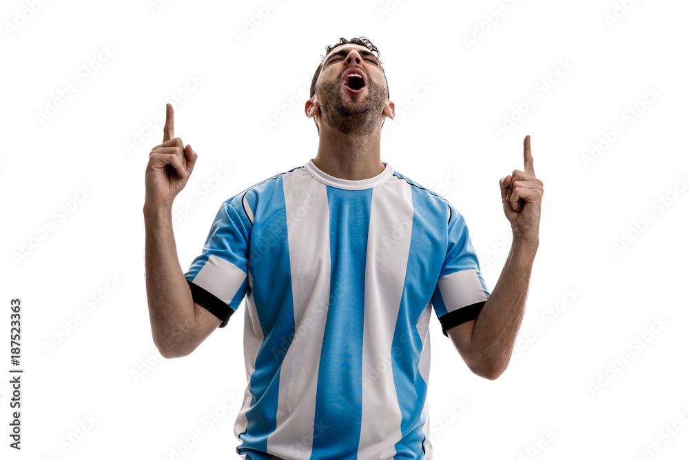 Naklejka premium Argentina fan celebrating on white background