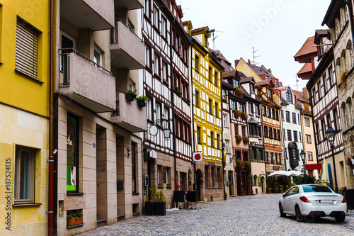 Old fachwerk houses on Weissgerbergasse street in the historical center of Nuremberg, Bavaria, Germany