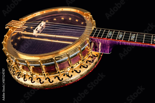 5-string banjos on black background photo