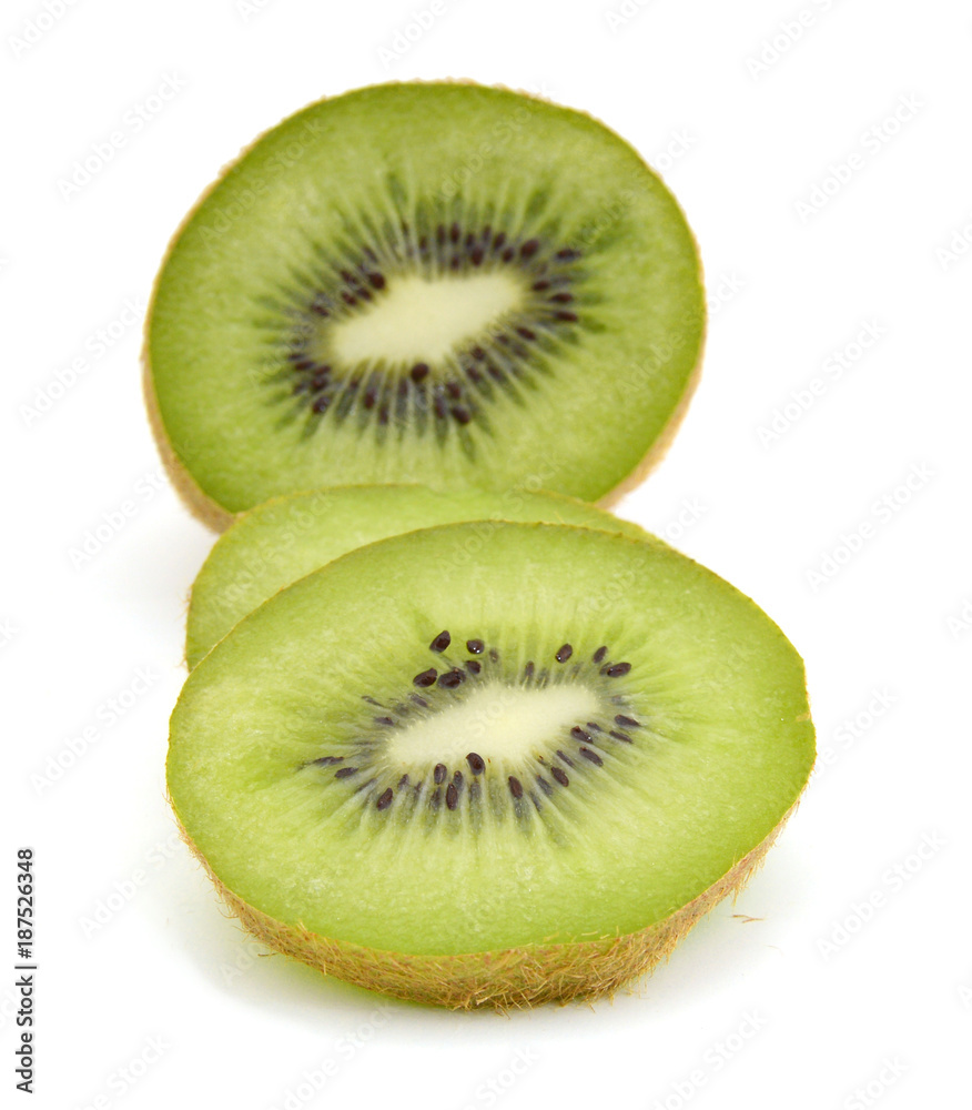 Kiwi fruit sliced segments isolated on white background cutout Kiwi fruit sliced segments isolated on white background cutout