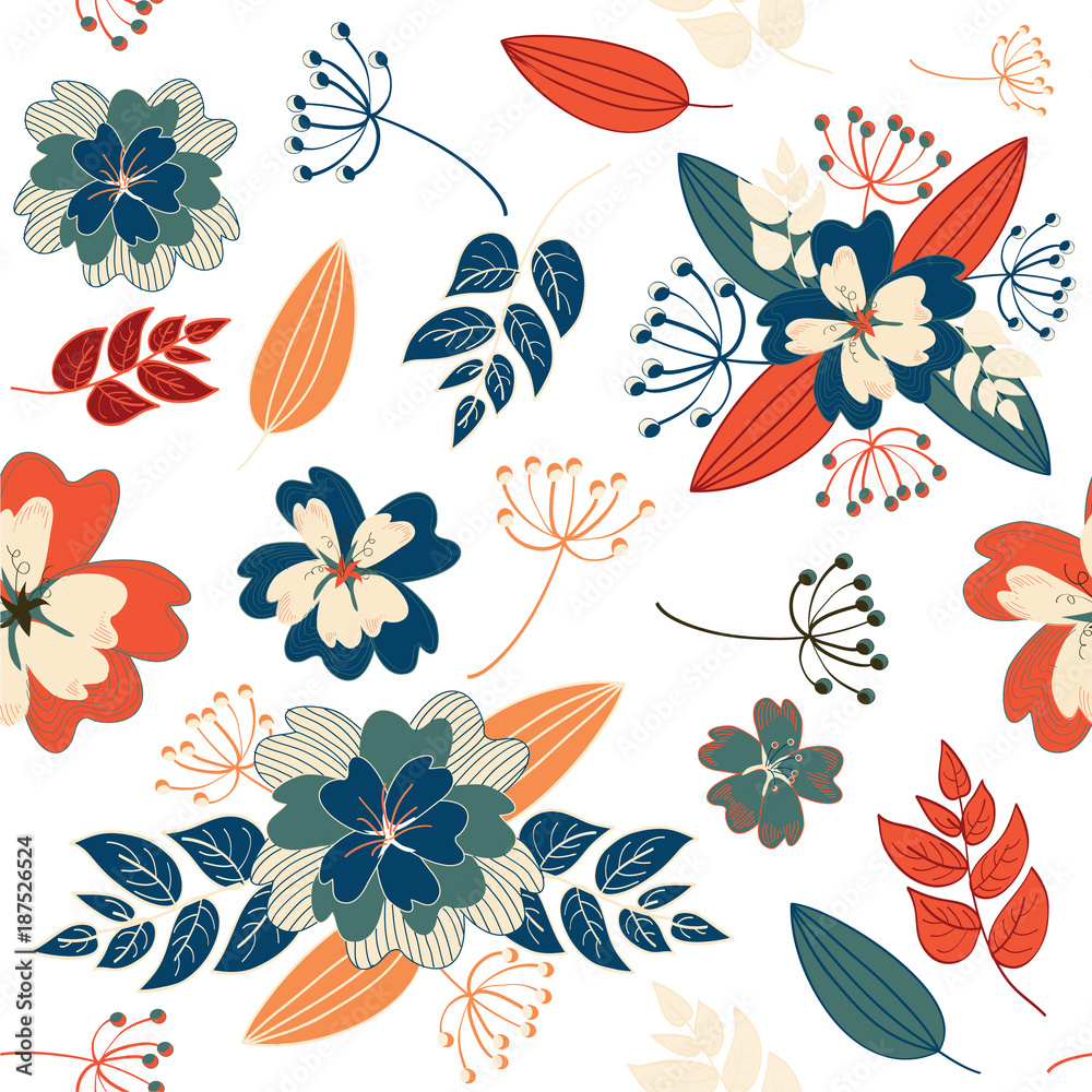 Fototapeta premium Vector illustration of vintage flowers seamless pattern