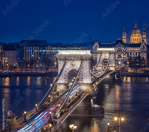 Famous Chain Bridge in Budapest at night