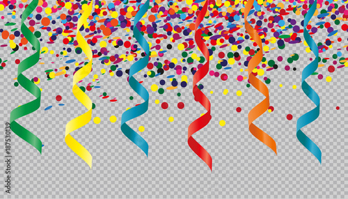 Colorful Streamers And Confetti - Carnival Vector Illustration - Transparent Background