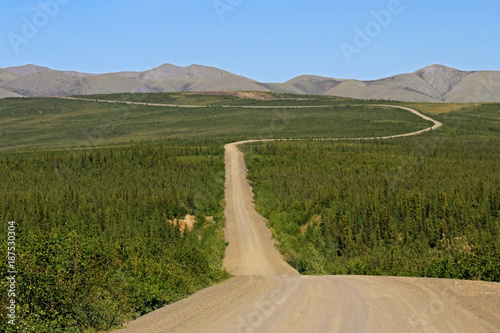 Endless Dempster Highway near the arctic circle, remote gravel road leading from Dawson City to Inuvik, Canada