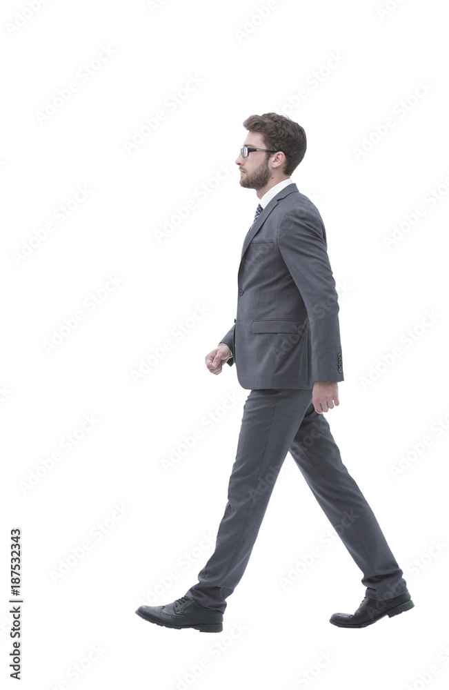 side view confident businessman goes forward. side view confident businessman goes forward.